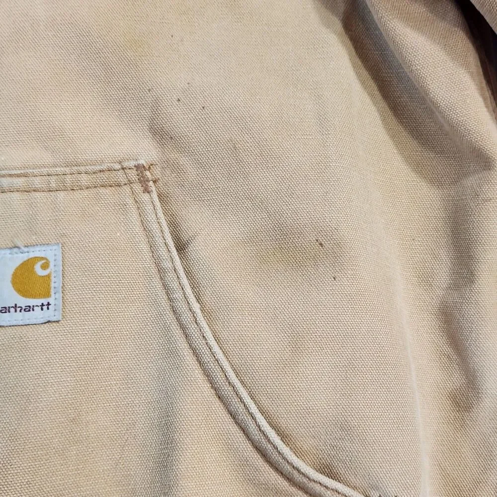 MENS VINTAGE CARHARTT JACKET J158 DKB HOODED FLEECE LINED DISTRESS FADE SMALL